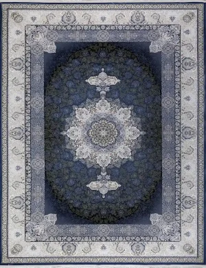 فرش دلربا اطلسی 1200 شانه با تراکم 3600 محصول خاص شرکت پازیریک با رنگ طوسی روشن و طراحی فاخر